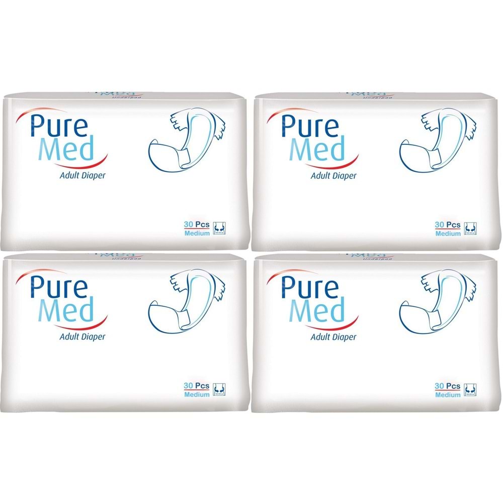 Puremed Yetişkin Bezi Bel Bantlı Tekstil Yüzey M - Orta - Medium 120 Adet (4PK*30)