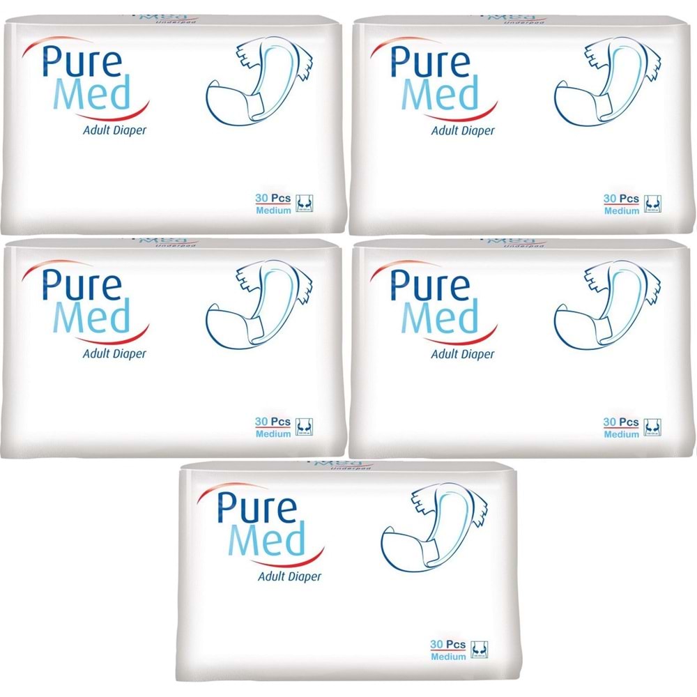 Puremed Yetişkin Bezi Bel Bantlı Tekstil Yüzey M - Orta - Medium 150 Adet (5PK*30)
