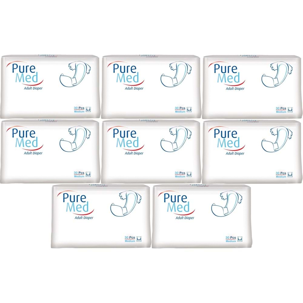 Puremed Yetişkin Bezi Bel Bantlı Tekstil Yüzey M - Orta - Medium 240 Adet (8PK*30)