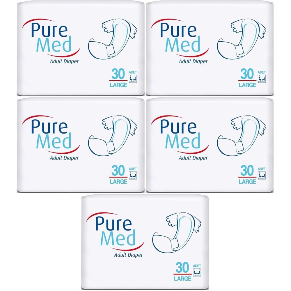 Puremed Yetişkin Bezi Bel Bantlı Tekstil Yüzey L - Büyük - Large 150 Adet (5PK*30)