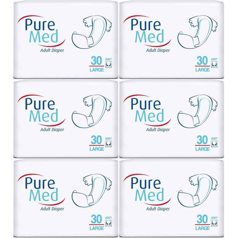 Puremed Yetişkin Bezi Bel Bantlı Tekstil Yüzey L - Büyük - Large 180 Adet (6PK*30)
