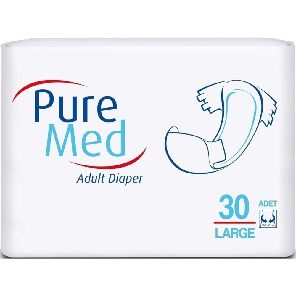 Puremed Yetişkin Bezi Bel Bantlı Tekstil Yüzey L - Büyük - Large 180 Adet (6PK*30)