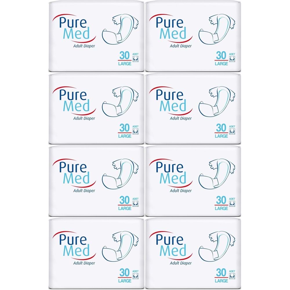 Puremed Yetişkin Bezi Bel Bantlı Tekstil Yüzey L - Büyük - Large 240 Adet (8PK*30)