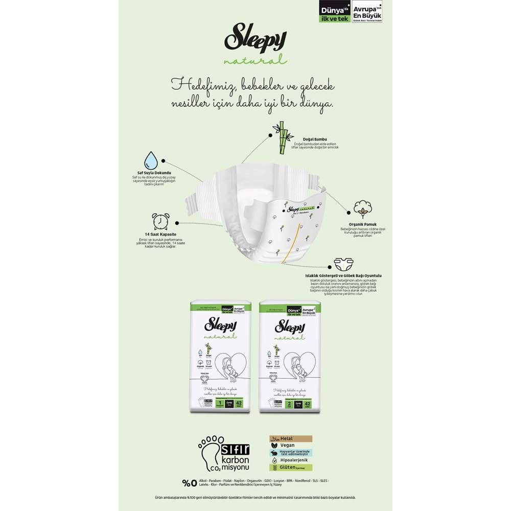 Sleepy Bebek Bezi Natural 0 Beden 0-3 KG Prematüre 132 Adet Aylık Fırsat Pk