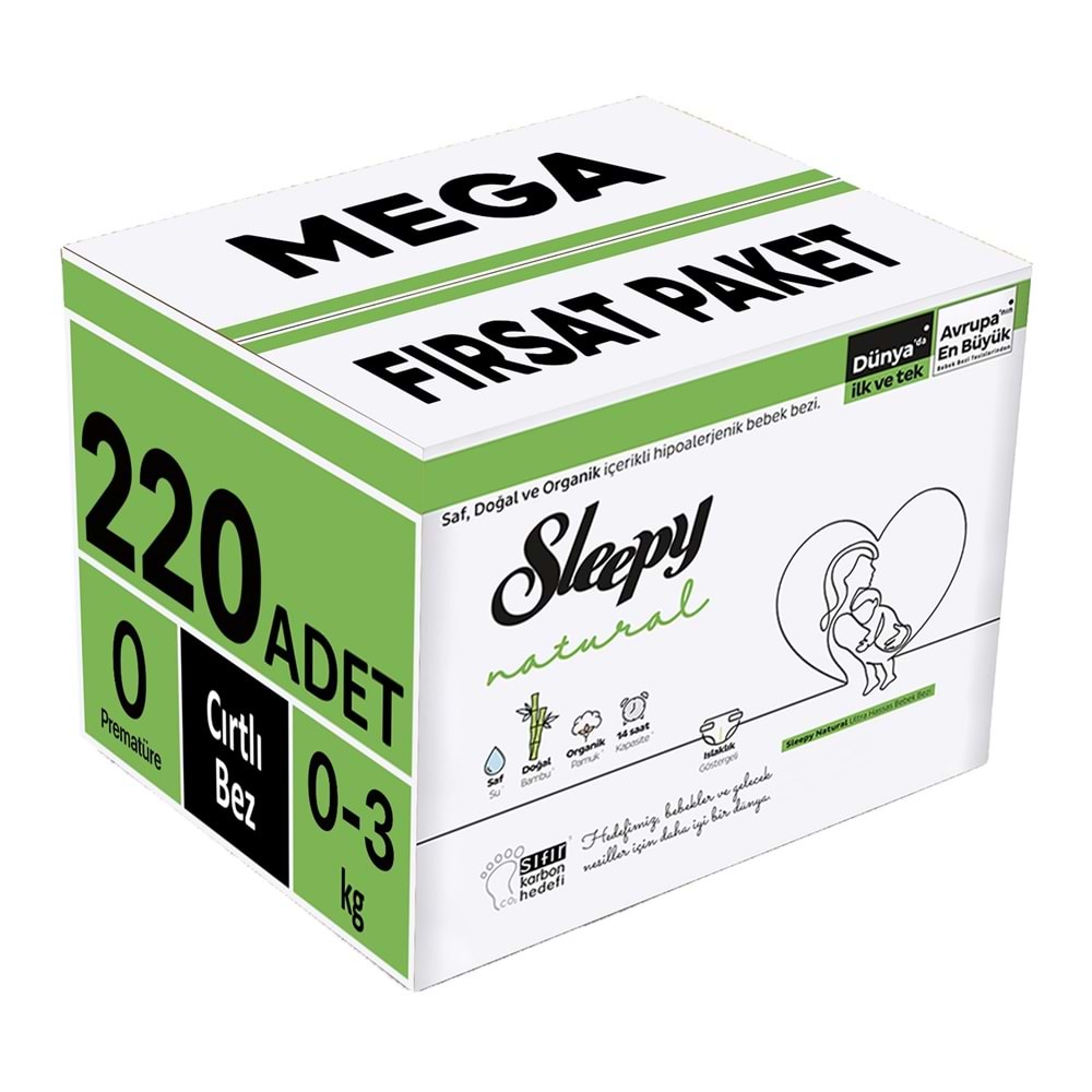 Sleepy Bebek Bezi Natural 0 Beden 0-3 KG Prematüre 220 Adet MeGa Fırsat Pk