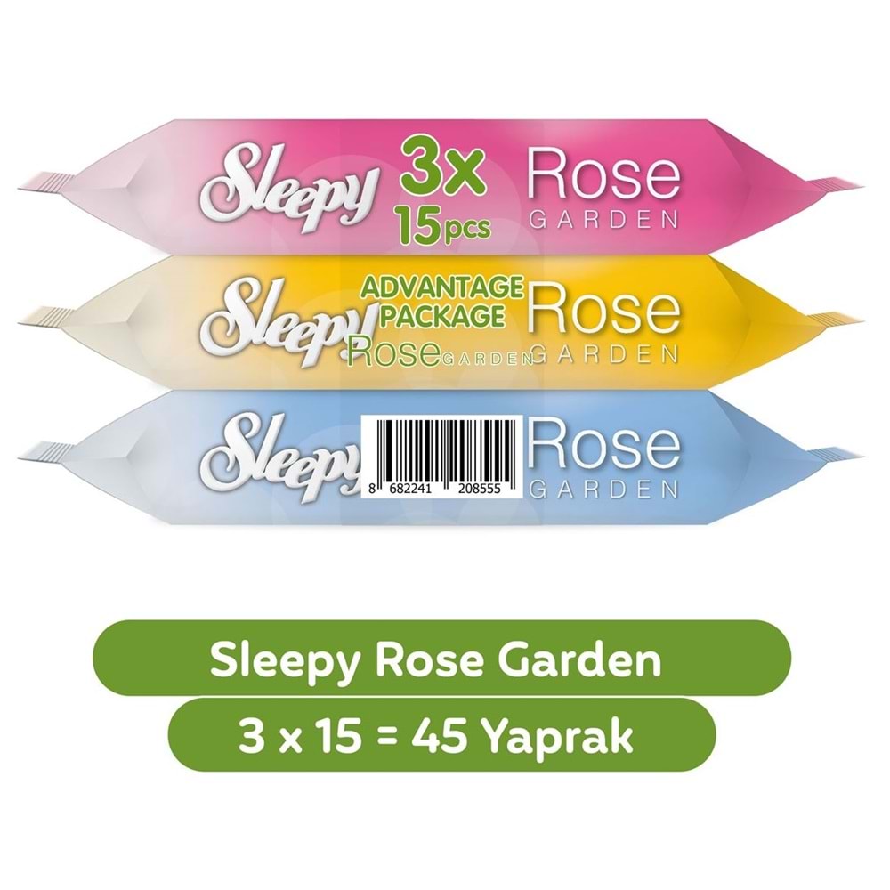Sleepy Islak Havlu Cep Mendil 15 Yaprak (18 Li Set) Travel Pk Rose/Garden (6PK*3) 270 Yaprak