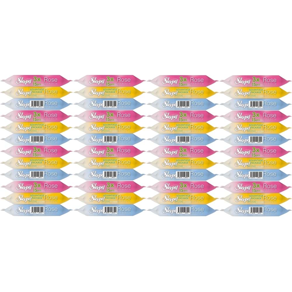 Sleepy Islak Havlu Cep Mendil 15 Yaprak (48 Li Set) Travel Pk Rose/Garden (16PK*3) 720 Yaprak