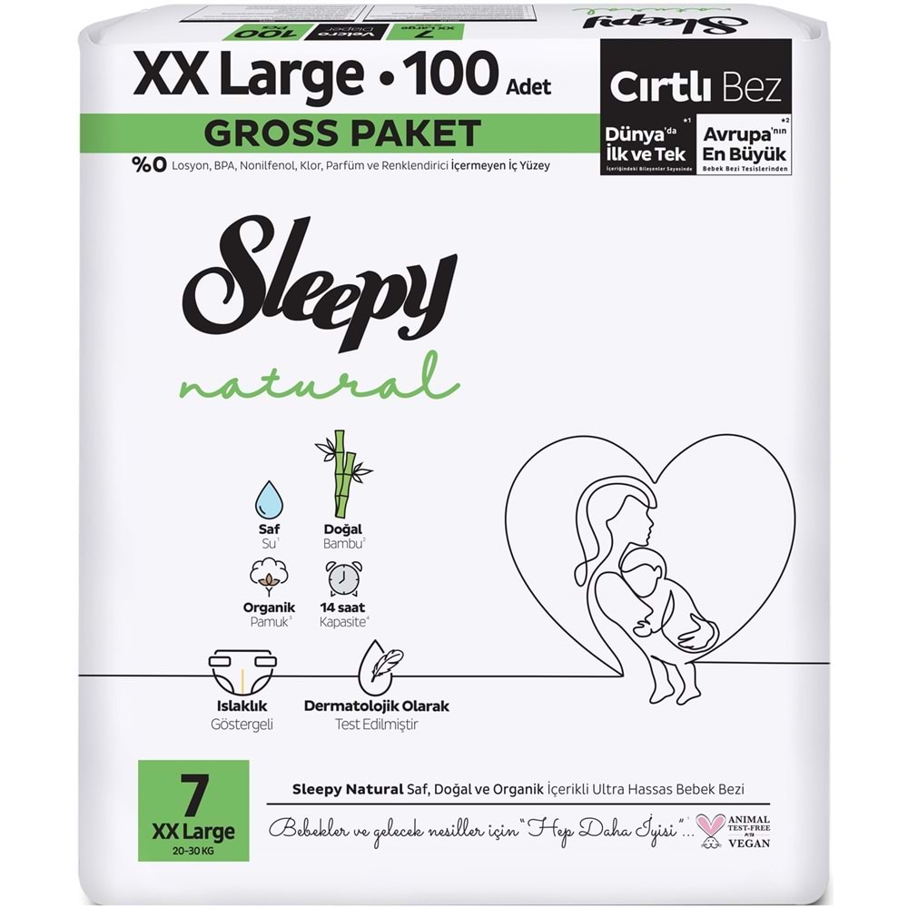Sleepy Bebek Bezi Natural 7 Beden 20-30 KG XXLarge 200 Adet Süper Ekonomik Gross Pk