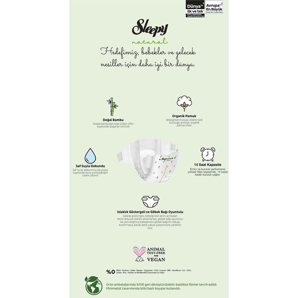 Sleepy Bebek Bezi Natural 7 Beden 20-30 KG XXLarge 200 Adet Süper Ekonomik Gross Pk