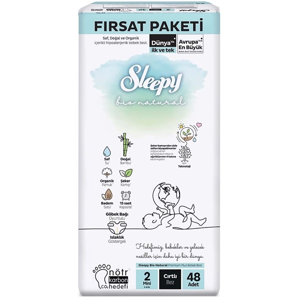 Sleepy Bebek Bezi Bio Natural 2 Beden 3-6 KG Mini 240 Adet MeGa Fırsat Pk