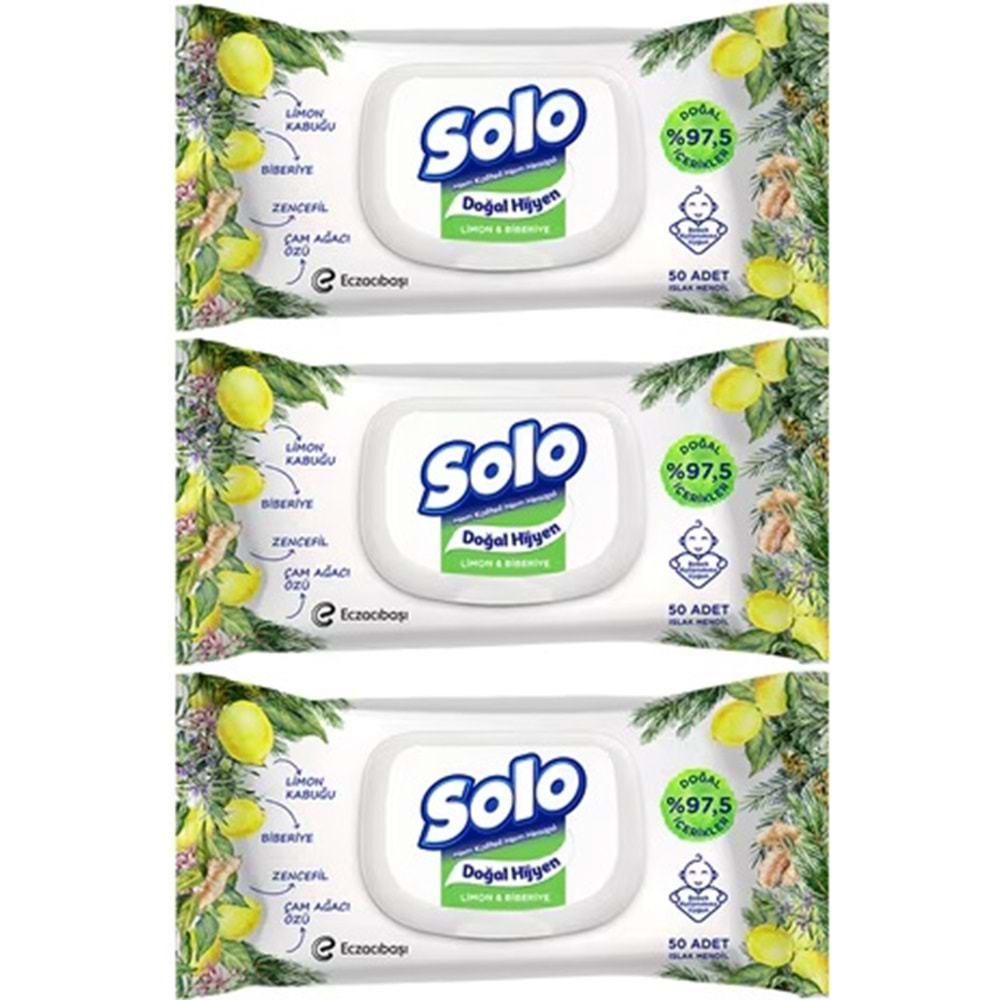 Solo Islak Havlu Mendil 50 Yaprak Limon & Biberiye (9 Lu Set) (3PK*3) 450 Yaprak