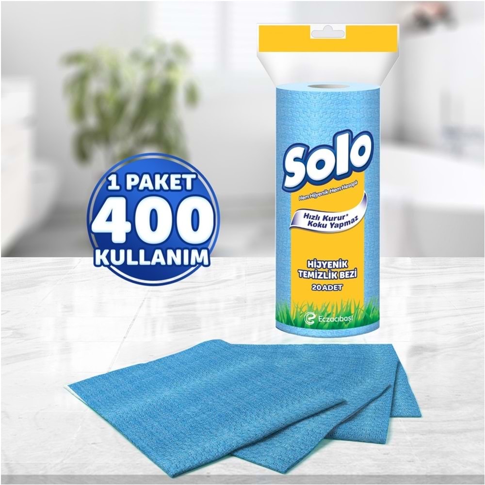 Solo Hijyenik Temizlik Bezi (İç adet 20 Li) (Kokusuz ve Hızla Kuruyan) (2 Li Set)