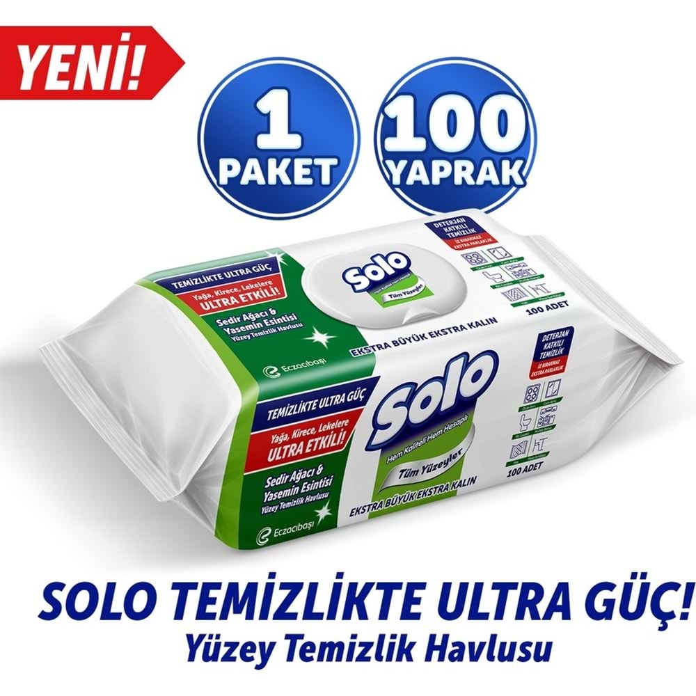 Solo Yüzey Temizlik Havlusu - Mendili 100 Yaprak Okaliptus & Çam Esintisi (3 Lü Set) 300 Yaprak