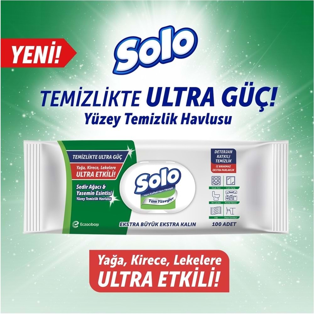 Solo Yüzey Temizlik Havlusu - Mendili 100 Yaprak Okaliptus & Çam Esintisi (3 Lü Set) 300 Yaprak