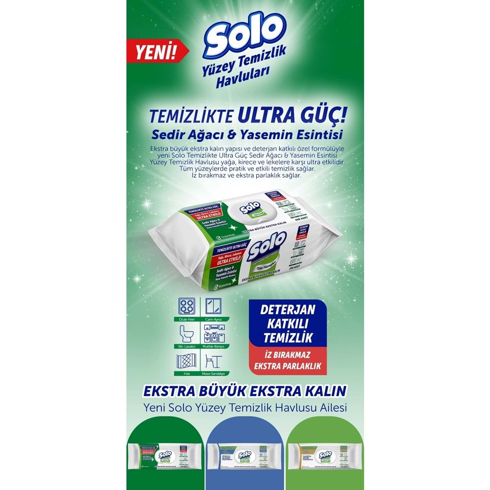 Solo Yüzey Temizlik Havlusu - Mendili 100 Yaprak Okaliptus & Çam Esintisi (3 Lü Set) 300 Yaprak