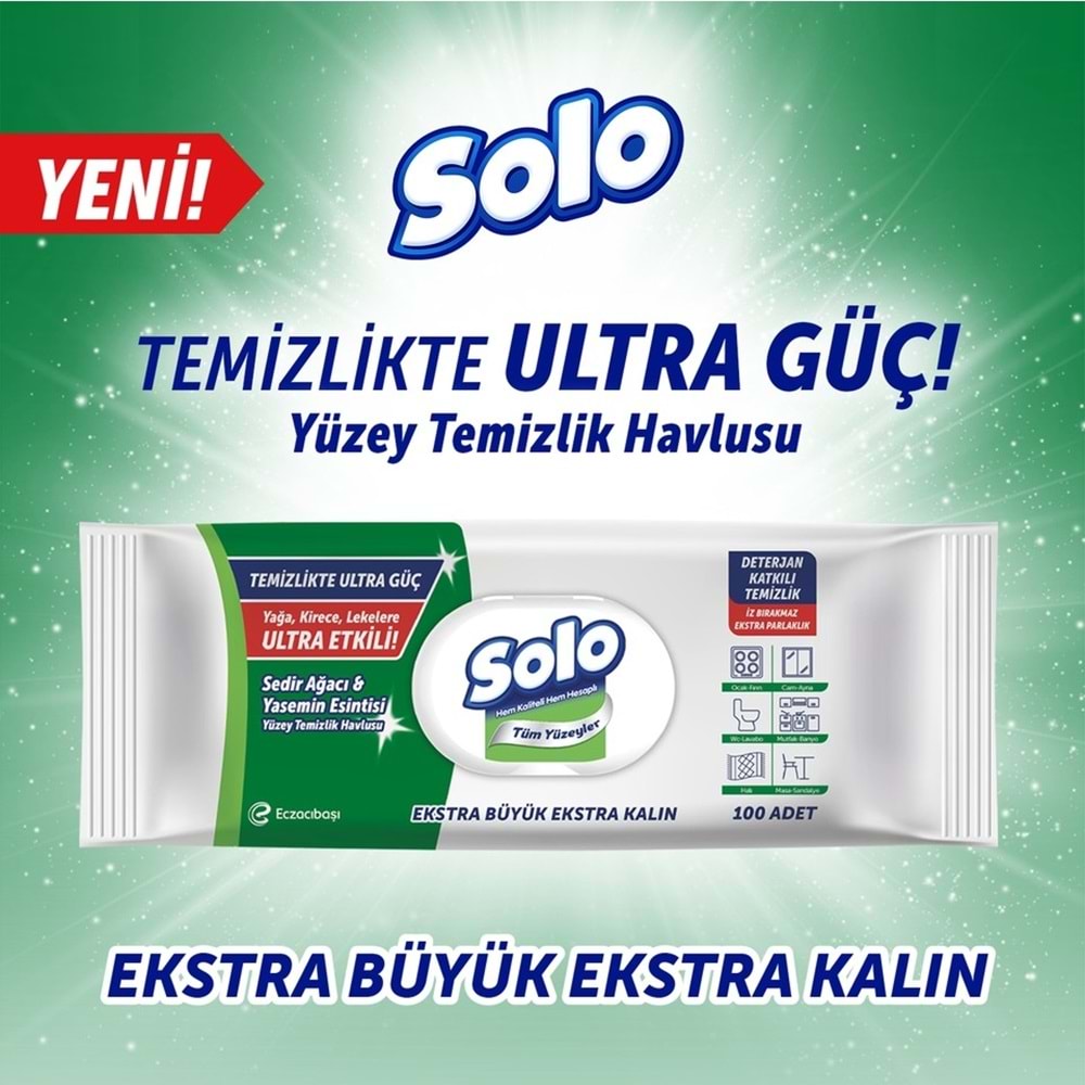 Solo Yüzey Temizlik Havlusu - Mendili 100 Yaprak Okaliptus & Çam Esintisi (4 Lü Set) 400 Yaprak