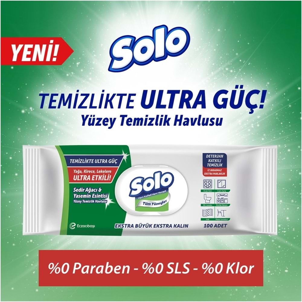 Solo Yüzey Temizlik Havlusu - Mendili 100 Yaprak Sedir Ağacı & Yasemin Esintisi (3 Lü Set) 300 Yprk