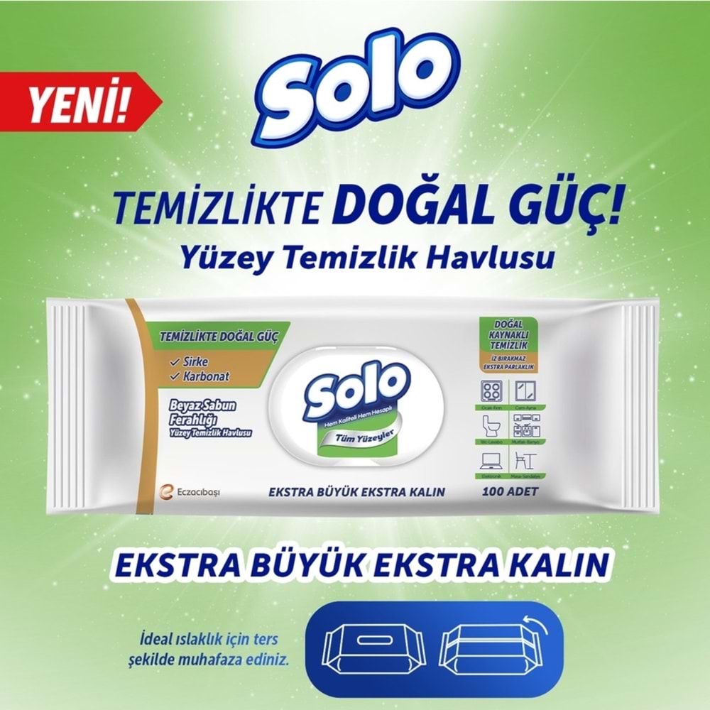 Solo Yüzey Temizlik Havlusu - Mendili 100 Yaprak Beyaz Sabun Ferahlığı (3 Lü Set) 300 Yaprak