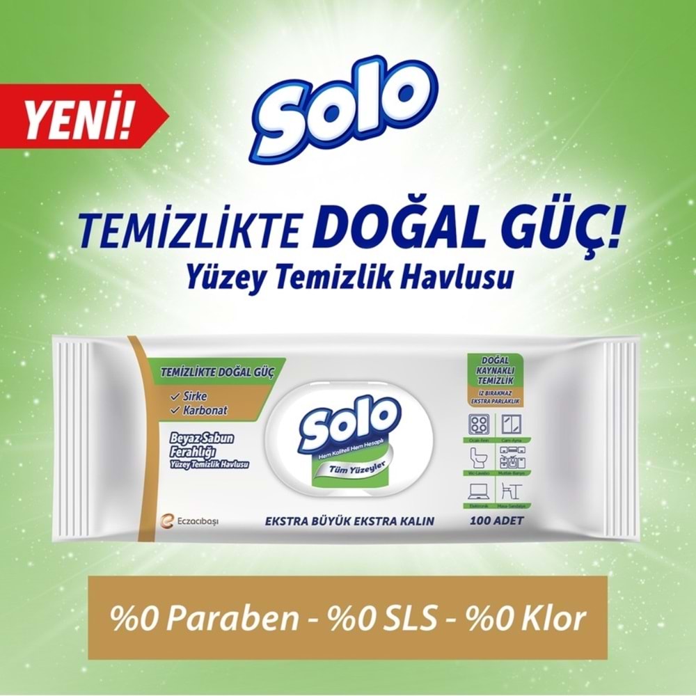 Solo Yüzey Temizlik Havlusu - Mendili 100 Yaprak Beyaz Sabun Ferahlığı (3 Lü Set) 300 Yaprak