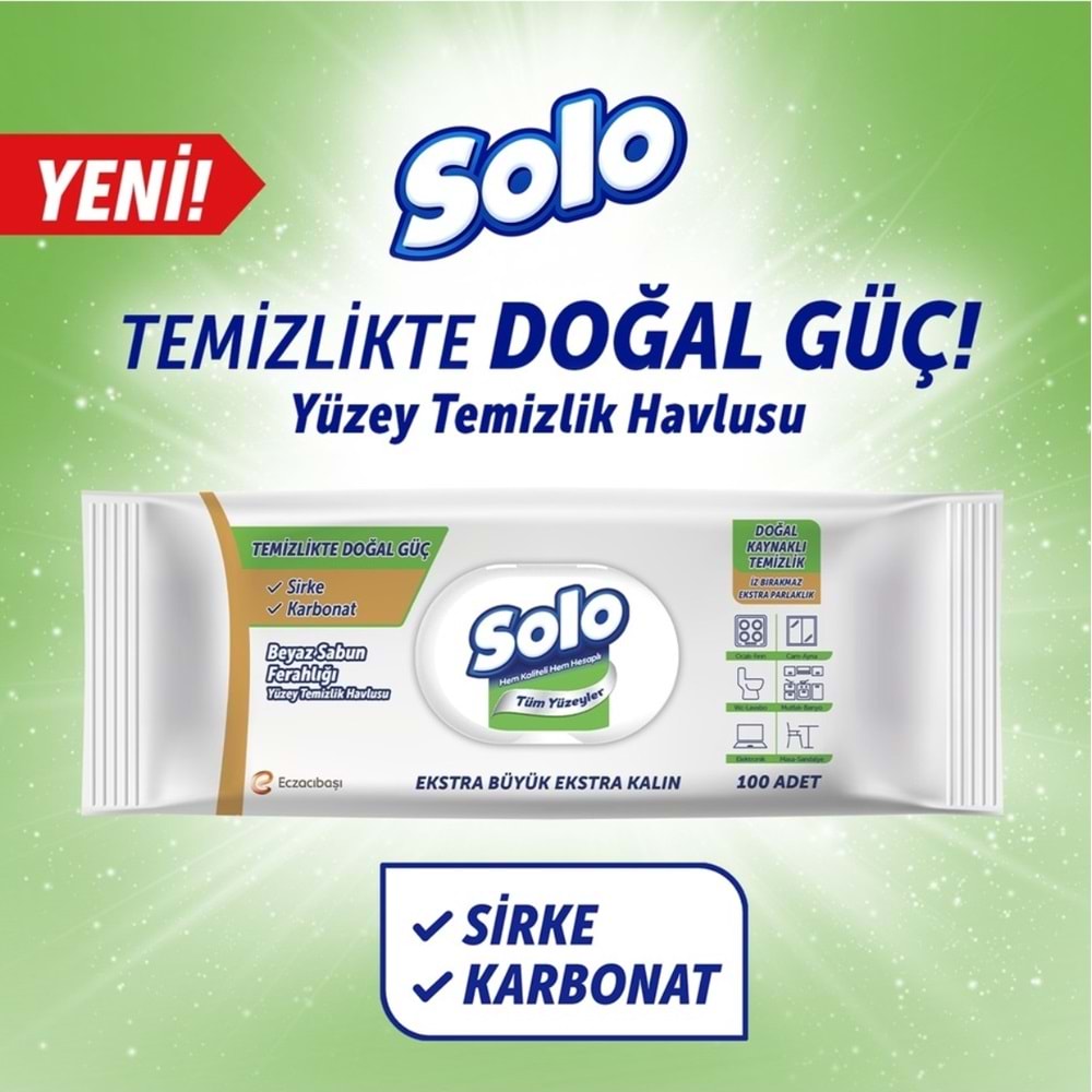 Solo Yüzey Temizlik Havlusu - Mendili 100 Yaprak Beyaz Sabun Ferahlığı (3 Lü Set) 300 Yaprak