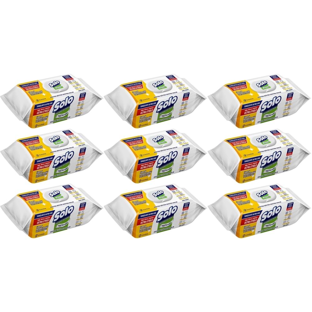 Solo Yüzey Temizlik Havlusu - Mendili 100 Yaprak Limon & Portakal Tazeliği (9 Lu Set) 900 Yaprak