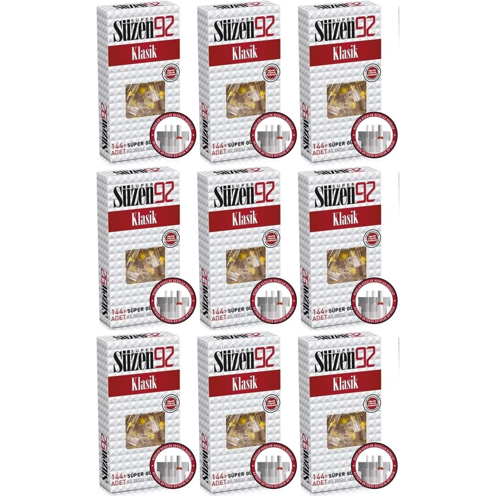Süzen92 Klasik Sigara Ağızlık Filtresi 1296 Adet Fırsat Pk Kutu (9PK*144)