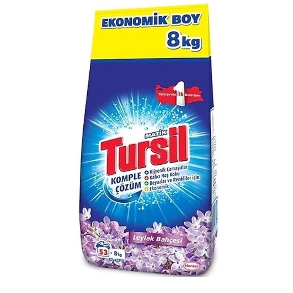 Tursil Matik Toz Çamaşır Deterjanı 16KG Leylak Bahçesi (106 Yıkama) Renkli/Beyazlar (2PK*8KG)