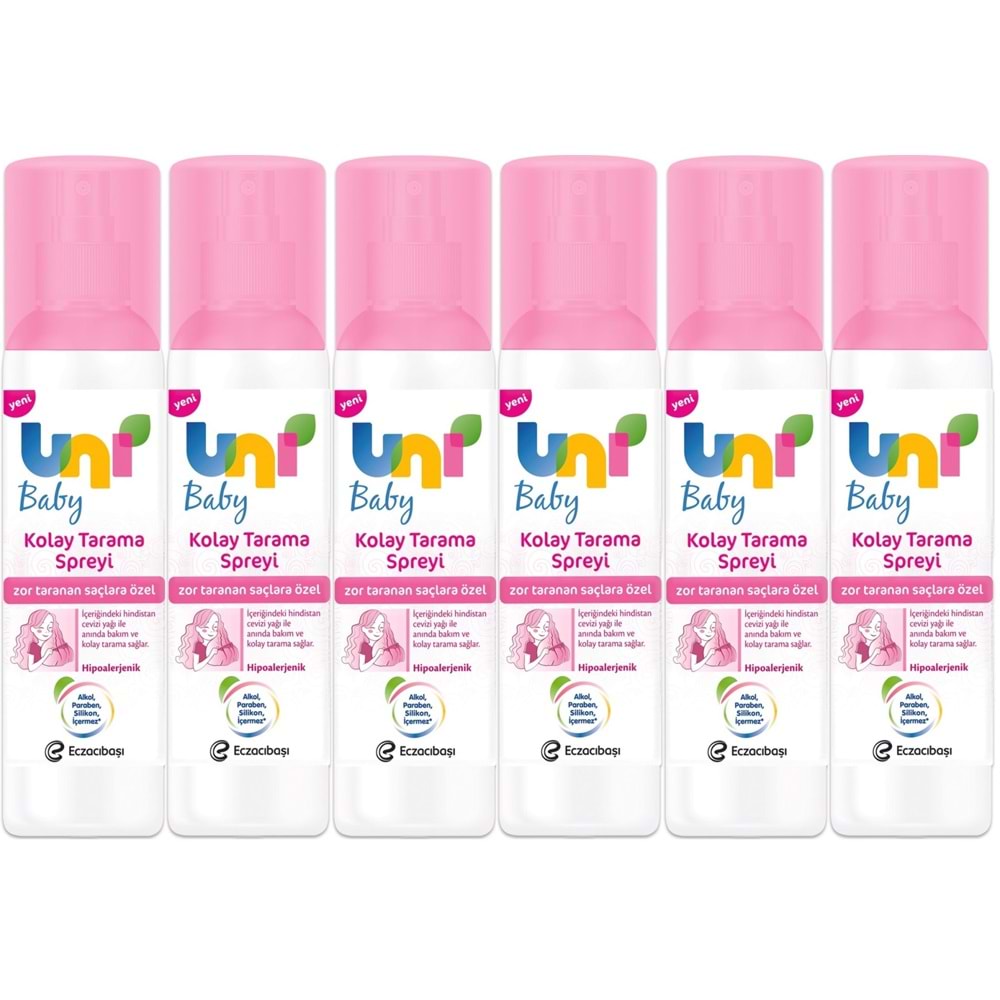 Uni Baby Kolay Saç Tarama Spreyi 200ML (Yeni) Zor Taranan Saçlara Özel (6 Lı Set)