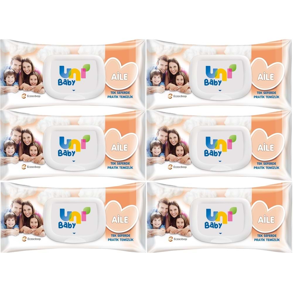 Uni Baby Islak Havlu Mendil 90 Yaprak Aile (6 Lı Set) 540 Yaprak Plastik Kapaklı
