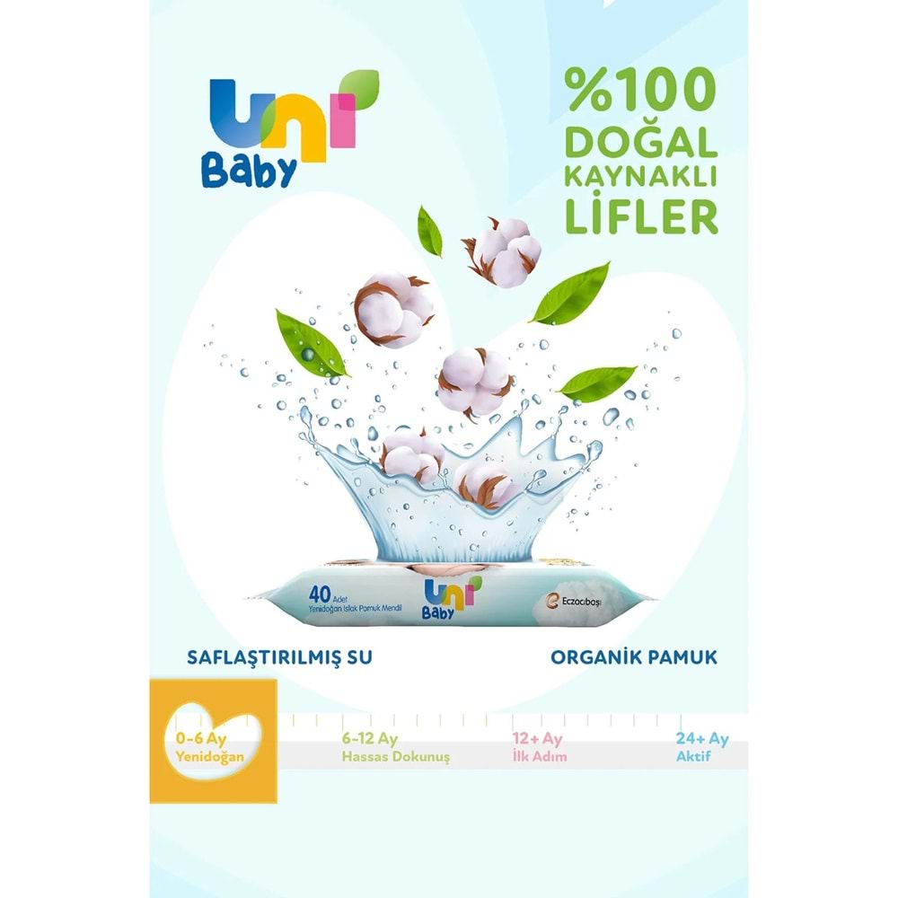 Uni Baby Islak Havlu Hassas Yeni Doğan 40 Yaprak (27 Li Set) 1080 Yaprak (Narin Ciltler için)(9PK*3)
