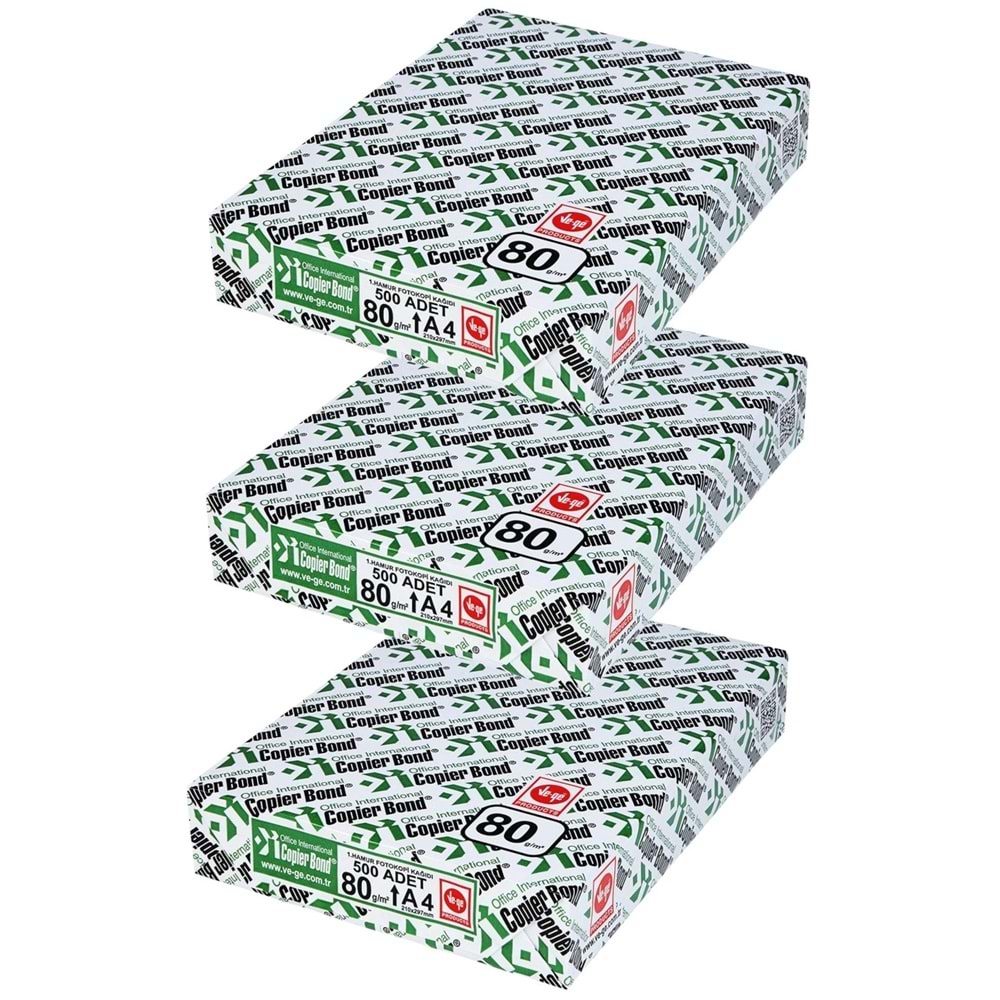Copier Bond (Ve-Ge) A4 80GR/M2 Fotokopi Kağıdı 1500 Adet (3PK*500)