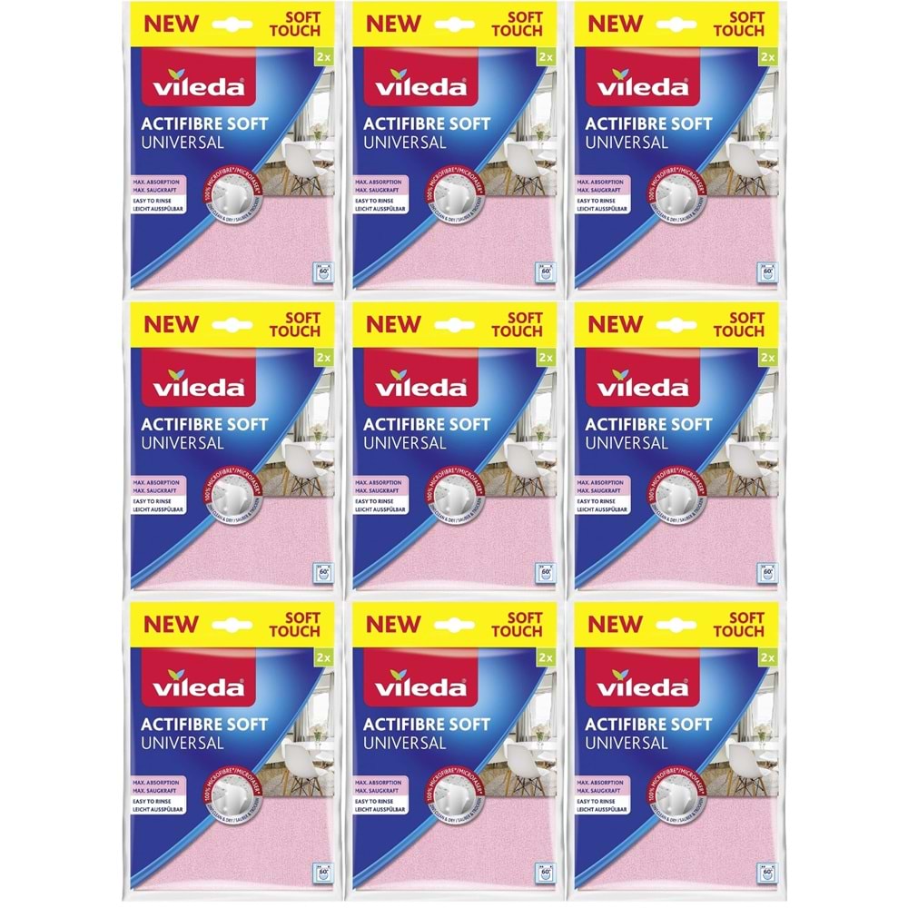 Vileda Actifibre Soft Universal New Soft Touch (Paket içi 2 Li) (9 Lu Set)