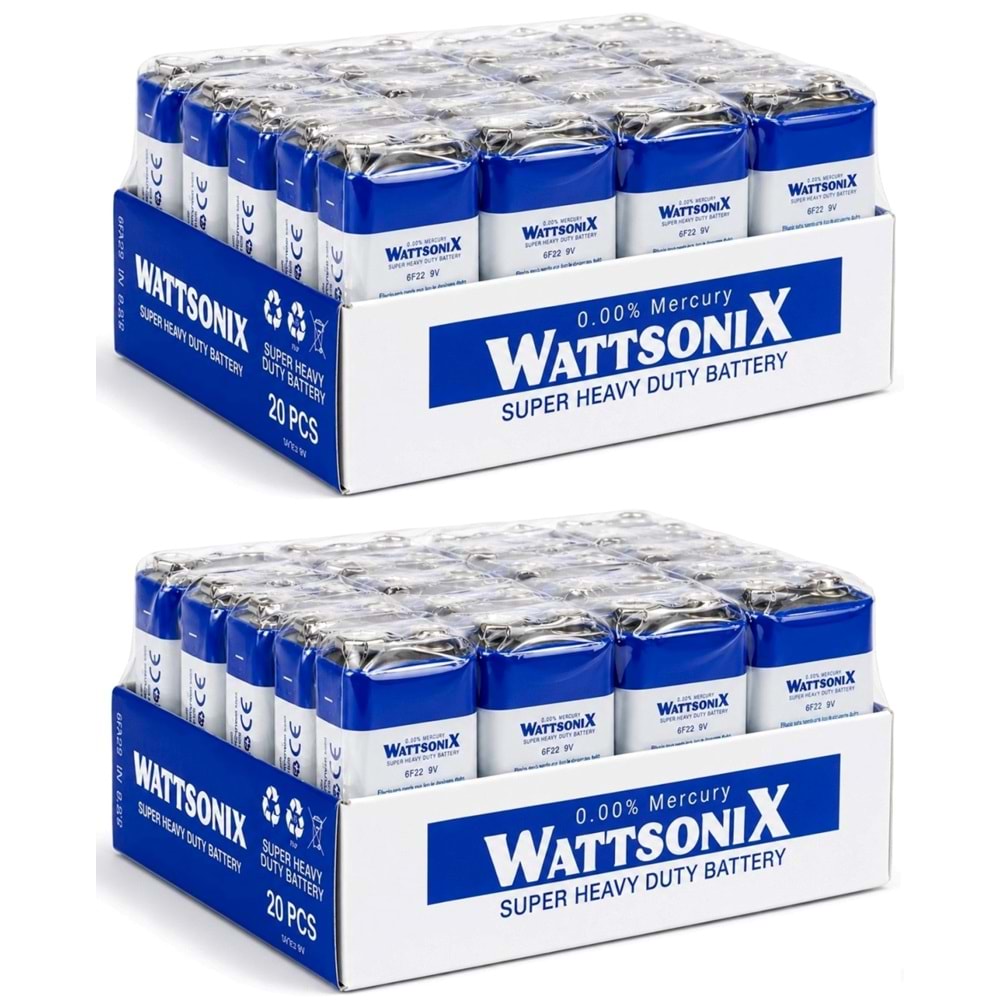 Wattsonıx Çinko Karbon 9V PİL Tekli 1 Adet (40 Lı Set)