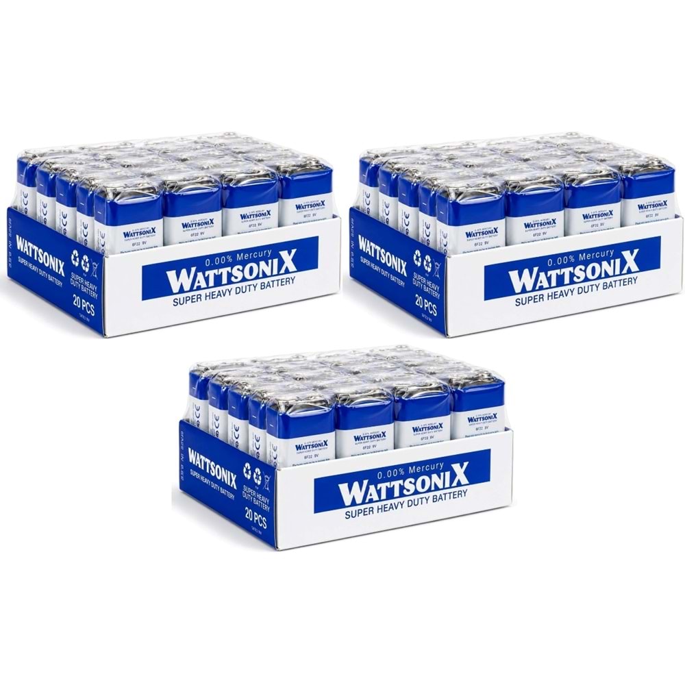 Wattsonıx Çinko Karbon 9V PİL Tekli 1 Adet (60 Lı Set)