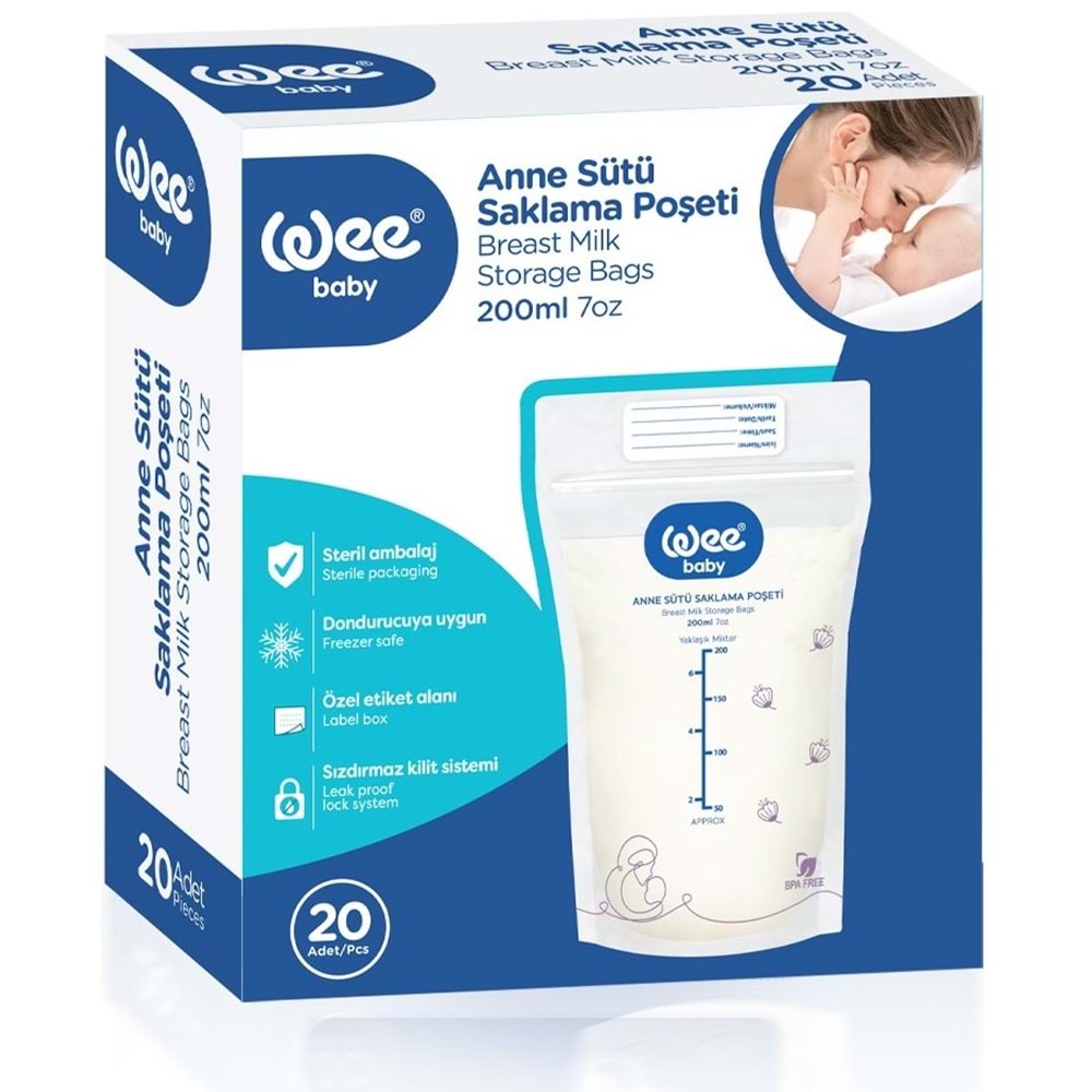 Wee Baby Anne Sütü - Süt Saklama Poşeti 20 Li Pk (Dondurucuya Uygun) (8 Li Set)