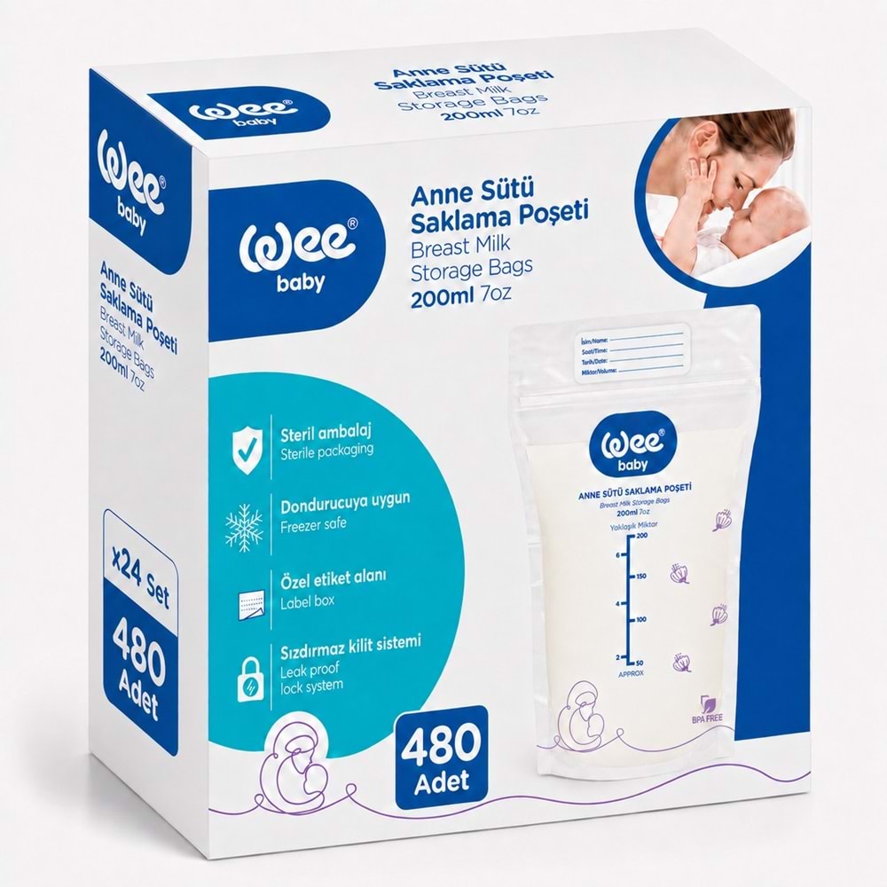 Wee Baby Anne Sütü - Süt Saklama Poşeti 20 Li Pk (Dondurucuya Uygun) (24 Lü Set)