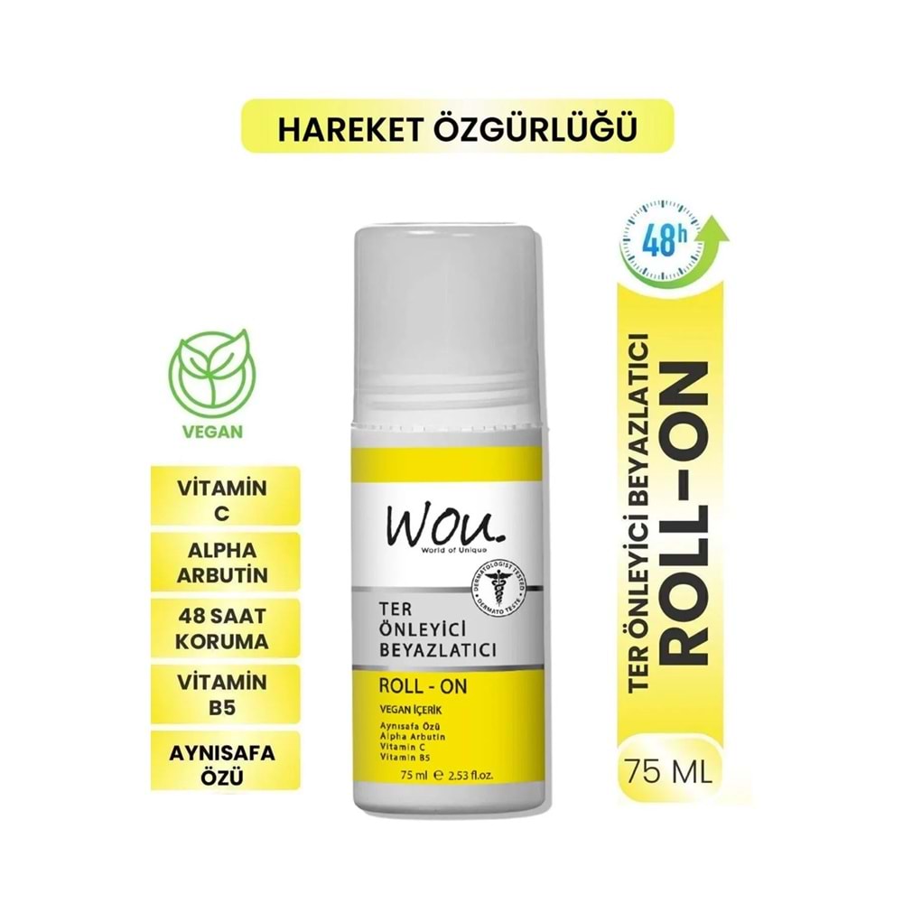 Wou World Of Unique Roll-On Unisex Deodorant 75ML Ter Önleyici Beyazlatıcı (4 Lü Set)