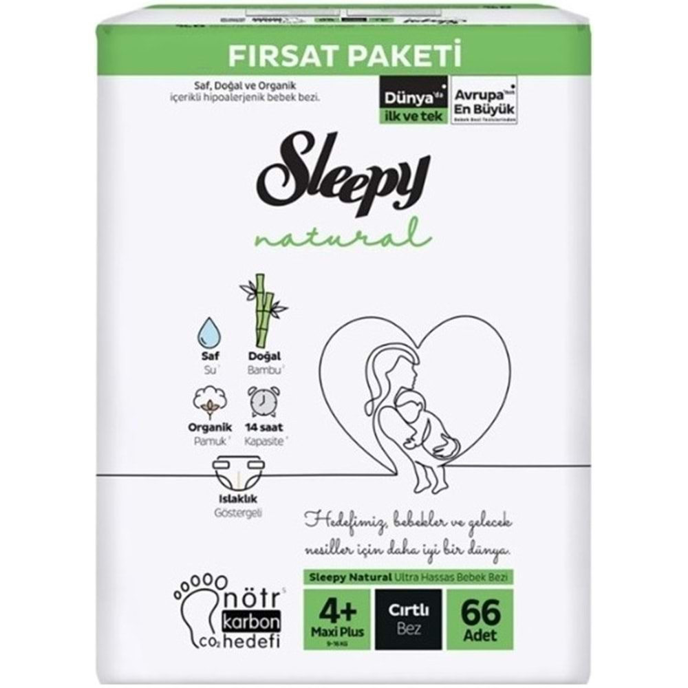 Sleepy Bebek Bezi Naturel 4+ Beden 9-16 KG Maxi Plus 198 Adet Aylık Fırsat Pk