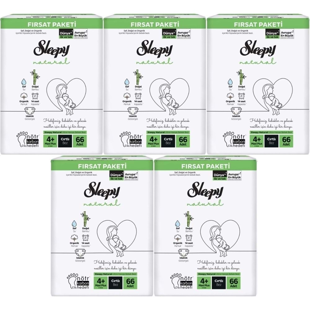 Sleepy Bebek Bezi Naturel 4+ Beden 9-16 KG Maxi Plus 330 Adet MeGa Fırsat Pk