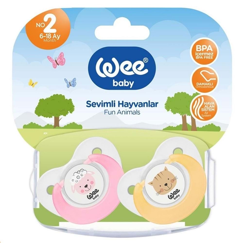 Wee Baby Sevimli Hayvanlar Damaklı Emzik No:2 2 Li Pk (6-18 Ay) Pembe - Turuncu