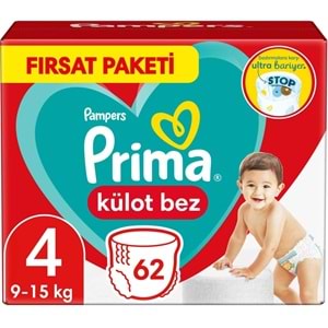 Prima Külot Bebek Bezi 4 Beden 9-15 KG Maxi 62 Adet Fırsat Pk
