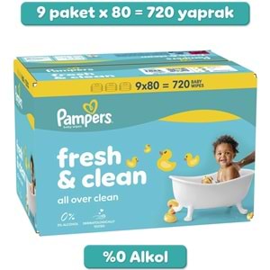 Prima Pampers Islak Havlu Mendil Fresh & Clean 80 Yaprak (9 Lu Set) 720 Yaprak