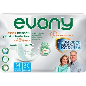 Evony Premium Yetişkin Bezi Bel Bantlı Tekstil Yüzey M - Orta - Medium 30 Adet Tekli Pk
