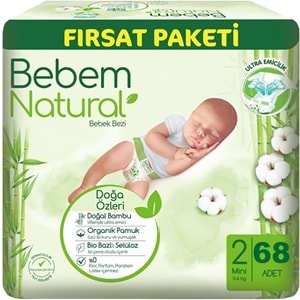 Bebem Bebek Bezi Natural 2 Beden 3-6 KG Mini 68 Adet Fırsat Pk