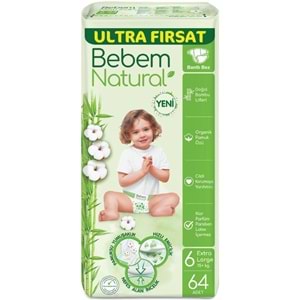 Bebem Bebek Bezi Natural 6 Beden 15+ KG Extra Large 64 Adet Ultra Fırsat Pk