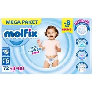 Molfix Bebek Bezi 6 Beden 15+ KG Extra Large 80 Adet Mega Pk