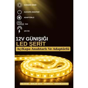 Mandaş 4 Metre Günışığı Şerit Led 3000K Mutfak Tezgah Üstü Dolap Altı İçin 12V Tam Set