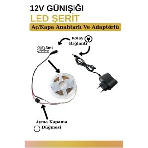 Mandaş 3 Metre Günışığı Şerit Led 3000K Mutfak Tezgah Üstü Dolap Altı İçin 12V Tam Set