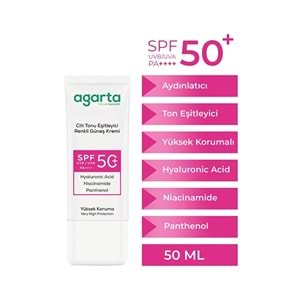 Agarta Cilt Tonu Eşitleyici Renkli Kapatıcı Etkili Spf+50 Faktör Güneş Kremi 50 ML
