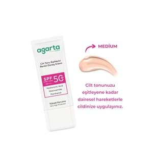 Agarta Cilt Tonu Eşitleyici Renkli Kapatıcı Etkili Spf+50 Faktör Güneş Kremi 50 ML